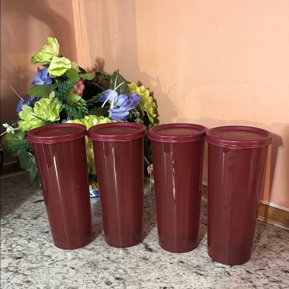 Set of 4 Burgundy Storage Canisters - Picture 1 of 4